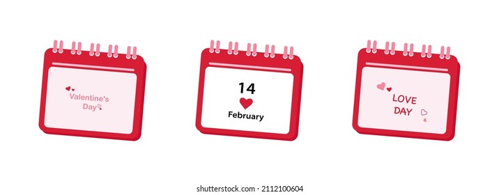 Set of valentines for Valentine's Day. Calendar. Vector graphics