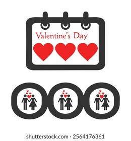 Set Valentine's Day Calendar Vector Illustration for Romantic Designs