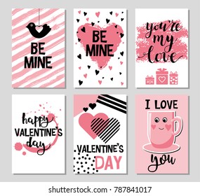 Set Valentines Day Greeting Cards Hand Stock Vector (Royalty Free ...