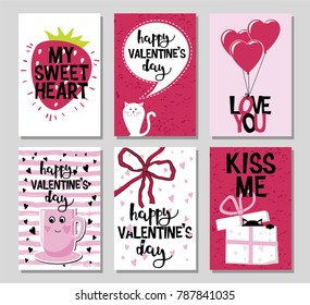 Set of Valentine's Day card. Collection of romantic greeting card with lettering