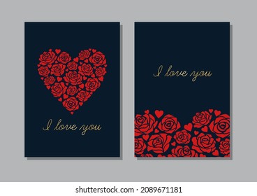 Set of Valentine's Day Card Design with Roses Heart