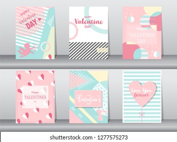 Set of Valentine's day card on retro pattern design,love,cute vector,Vector illustrations