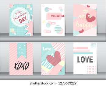 Set of Valentine's day card on retro pattern design,love,cute vector,Vector illustrations