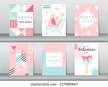 Set of Valentine's day card on retro pattern design,love,cute vector,Vector illustrations