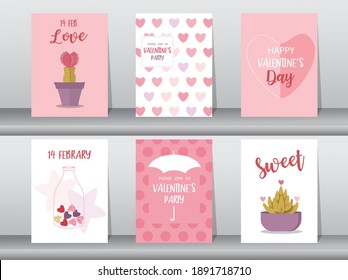 Set of Valentine's day card on cute pattern design,love,Vector illustrations
