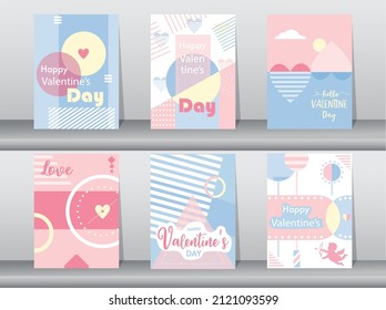 Set of Valentine's day card on retro pattern design,love,cute,Vector illustrations