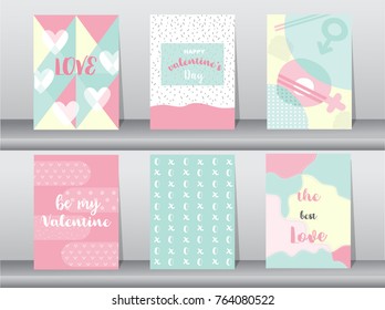 Set of Valentine's day card on retro pattern design,love,cute vector,Vector illustrations
