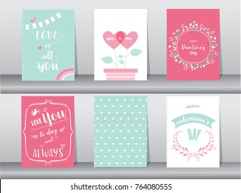 Set of Valentine's day card on retro pattern design,love,cute vector,Vector illustrations
