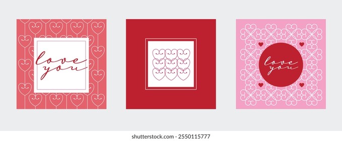 Set of Valentine's Day card, poster, sale promotion templates. Romantic set vector pattern background with hearts for wedding, valentine's day, Mother's Day, birthday. 