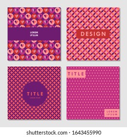 Set of Valentine's Day card templates in red, pink and purple, vector textures, retro hearts backgrounds, perfect for printing, scrapbook projects, poster and brochure design