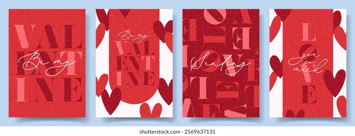 Set of Valentine's Day cards. Concept of vector creative posters with typography design and for Valentine's Day party, banner, card, ads, branding, cover, sale, social media. Templates of posters.
