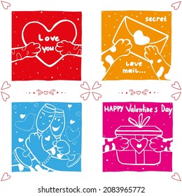 Set of Valentine's Day cards. Cute valentines. Cartoon style. Happy valentines day. Cats in love. Vector illustration isolated on white background.