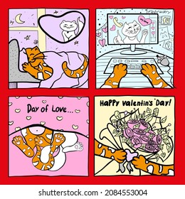 Set of Valentine's Day cards. Cute valentines. Cartoon style. Cats in love. Vector illustration isolated on white background.
