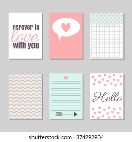 Set of Valentine's Day cards designs. Vector design templates for journal cards, scrapbooking cards, greeting cards, gift cards, patterns, art decoration etc