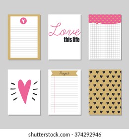 Set Of Valentine's Day Cards Designs. Vector Design Templates For Journal Cards, Scrapbooking Cards, Greeting Cards, Gift Cards, Patterns, Art Decoration Etc