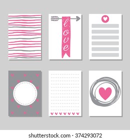 Set of Valentine's Day cards designs. Vector design templates for journal cards, scrapbooking cards, greeting cards, gift cards, patterns, art decoration etc