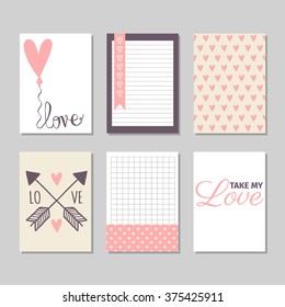 Set of Valentine's Day cards designs. Vector design templates for journal cards, scrapbooking cards, greeting cards, gift cards, patterns, art decoration etc