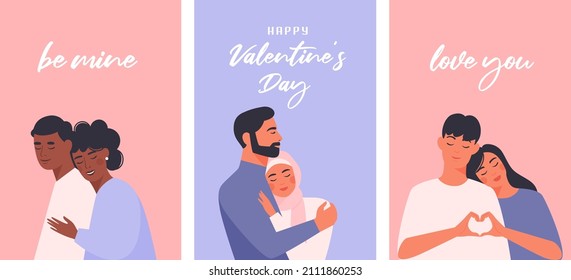 Juego de tarjetas de San Valentín. Ilustración vectorial plana para volantes, invitación, banner, aplicaciones móviles.