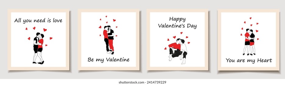 Set of Valentine's day cards with Gays couple in love. Love, Valentine's Day