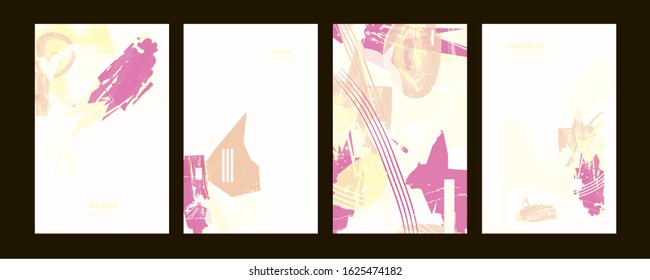 Set of Valentine's day cards with hand written greeting pastel delicate shades with watercolor strokes with lines