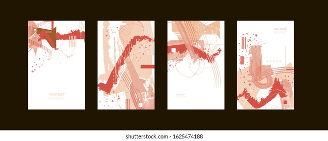 Set of Valentine's day cards with hand written greeting pastel delicate shades with watercolor strokes with lines