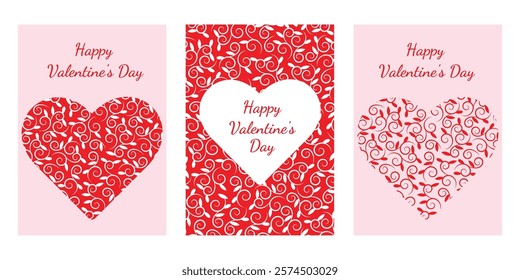 Set of Valentine's Day cards with heart and Happy Valentine's Day inscription