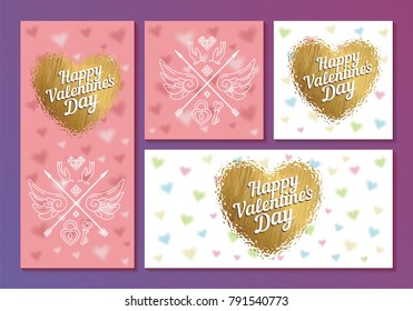 Set of Valentine's Day cards with hearts and arrows. For greeting card, poster, menu, party invitation