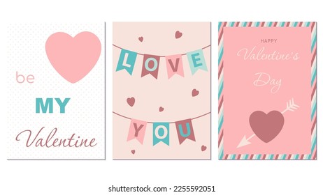 set of valentines day cards retro design