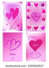 Set of Valentine's Day cards, in soft pink and purple tones