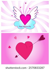 Set of Valentine's Day cards, in soft pink and purple tones