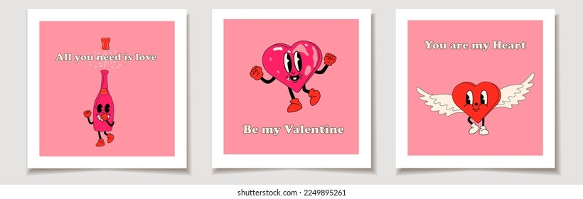 Set of Valentine's day cards with Set of three cartoon mascot character  Love, Valentine's Day.