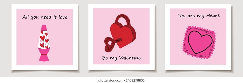 Set of Valentine's day cards with Vintage stickers. Concept Valentine's day. 