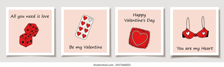 Set of Valentine's day cards with Vintage stickers. Love, Valentine's Day	