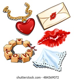 Set of Valentine's day celebration isolated on white background. Sample of the poster, invitation and other cards. Vector illustration.
