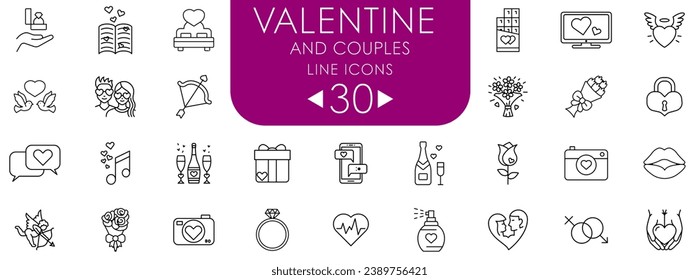 set of valentine's day and couple icons, such as celebration, happy, romantic, heart, love.