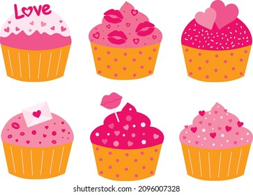 Valentinstag-Cupcakes, Vektorgrafik festlegen