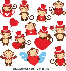 Set of valentines day cute monkey