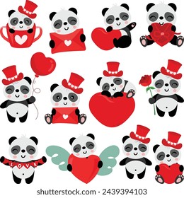 Set of valentines day cute panda