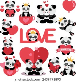 Set of valentines day cute panda