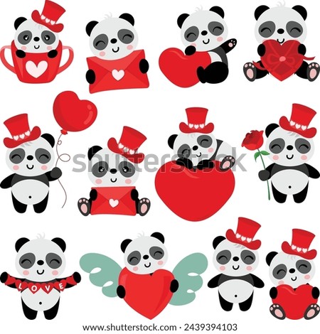 Set of valentines day cute panda