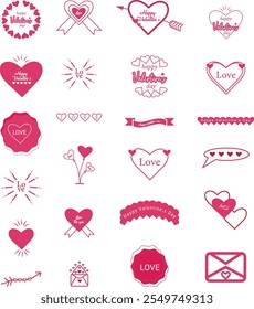 Set of Valentine's day decorative elements. Ribbons, bows, garlands, gift boxes, balloons, envelopes, heart shaped frames