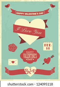 A set of Valentine's Day design elements in vintage style.