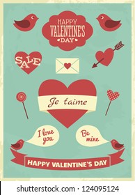 A set of Valentine's Day design elements in vintage style.