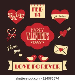 A set of Valentine's Day design elements in vintage style.