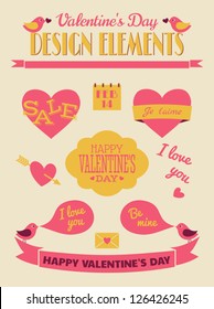 A set of Valentine's Day design elements in vintage style.