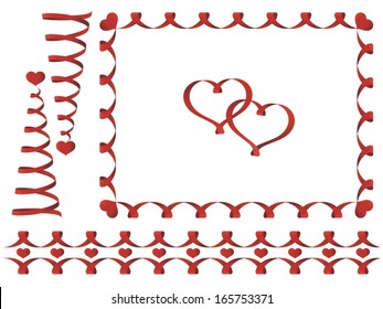 Set of Valentine's day design elements: spiral ribbons and hearts