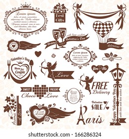Set of Valentines Day design elements (monochrome version)