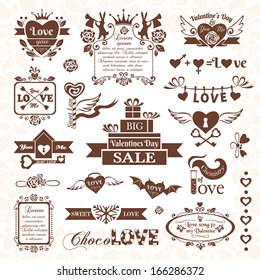 Set of Valentines Day design elements (monochrome version)