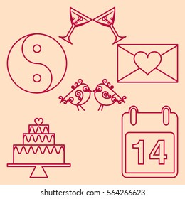 Set valentines day design outline emblems. Vector illustration