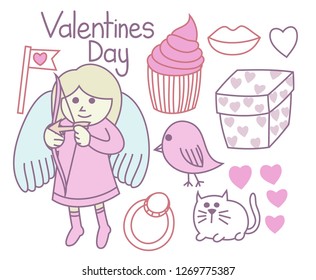 Set of valentines day doodle, cute, drawing